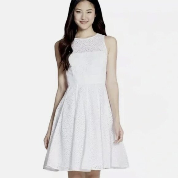 Eliza J White Eyelet Lace Fit & Flare Dress Size 14 - Picture 1 of 11